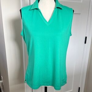 Lady Hagen Sleeveless V-Neck Polo Top - Teal Green